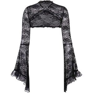 Women's Black 2 Goth Bell Long Sleeve Victorian Shrug Crop Top